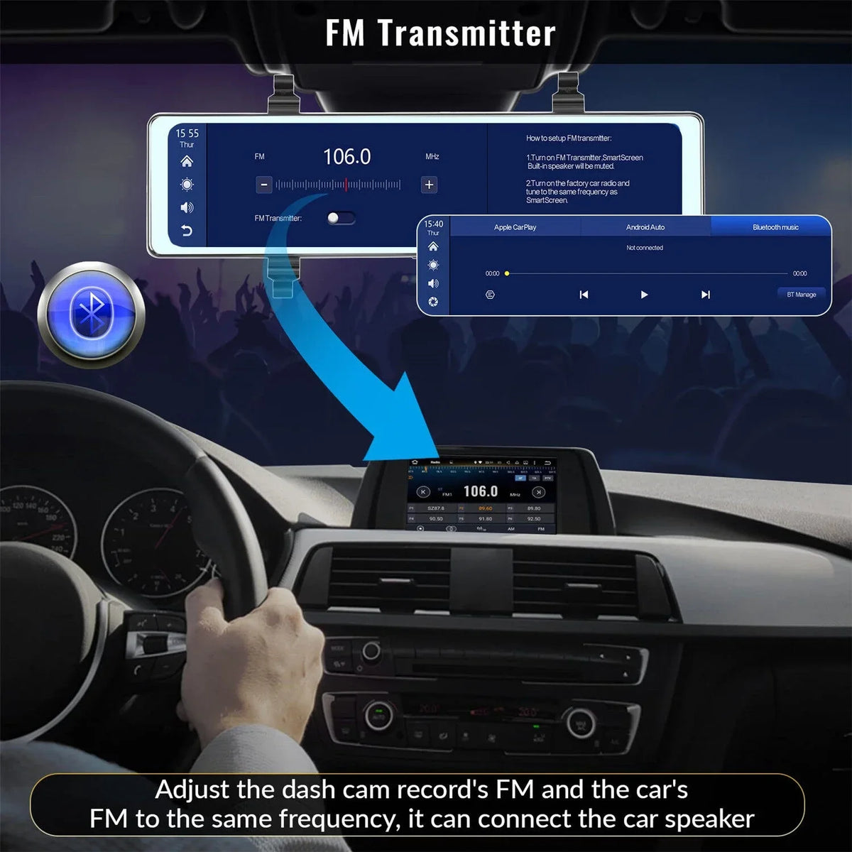 View Auto,11.26" recording, Mirror View with Dash WDR/HDR,Loop Rear 4K Wireless Assistance, FM Carplay&Android Control Vision,Parking Voice Mirror Cam Transmitter,Night Cameras,WiFi Recording