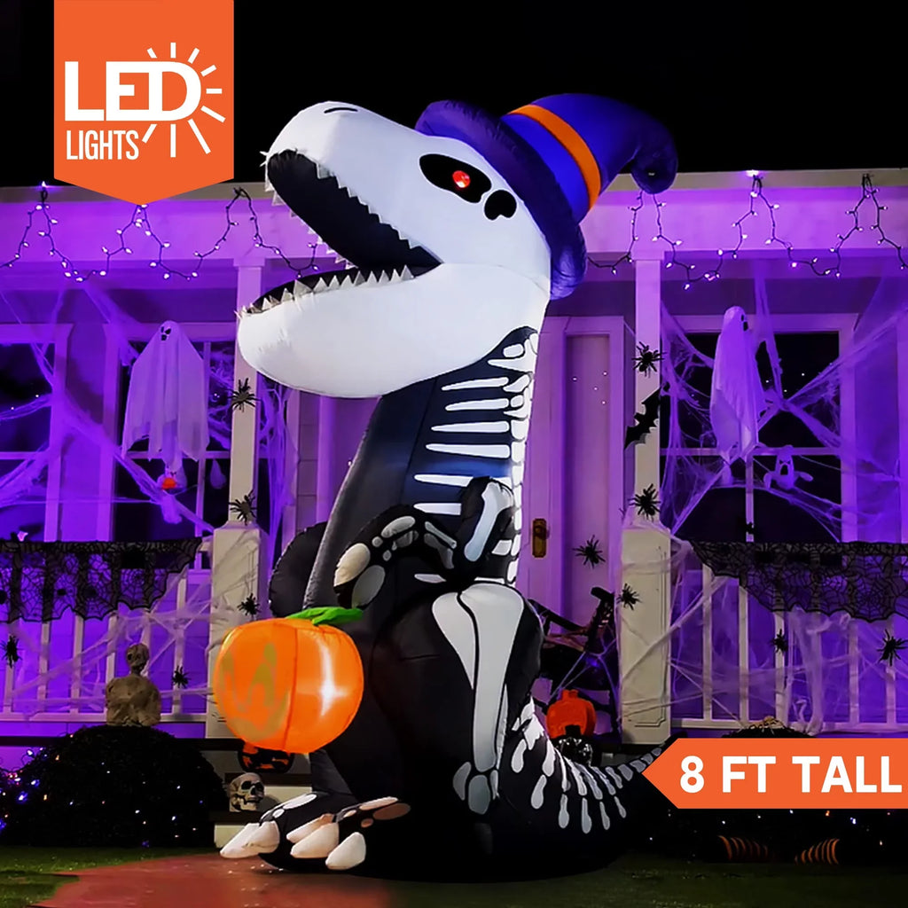 Inflatables Lawn for 8 Party Blow Joiedomi Dinosaur with LEDs Indoor, Decorations Skeleton Up Inflatable Garden, Outdoor, Halloween Build-in Yard, Halloween