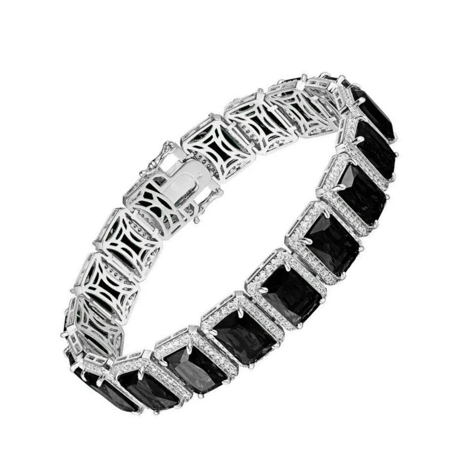 Mens Diamonds 14K White / Gold Onyx Finish Simulated Inch Bracelet 8.5 Ladies Black Solitaire 10mm