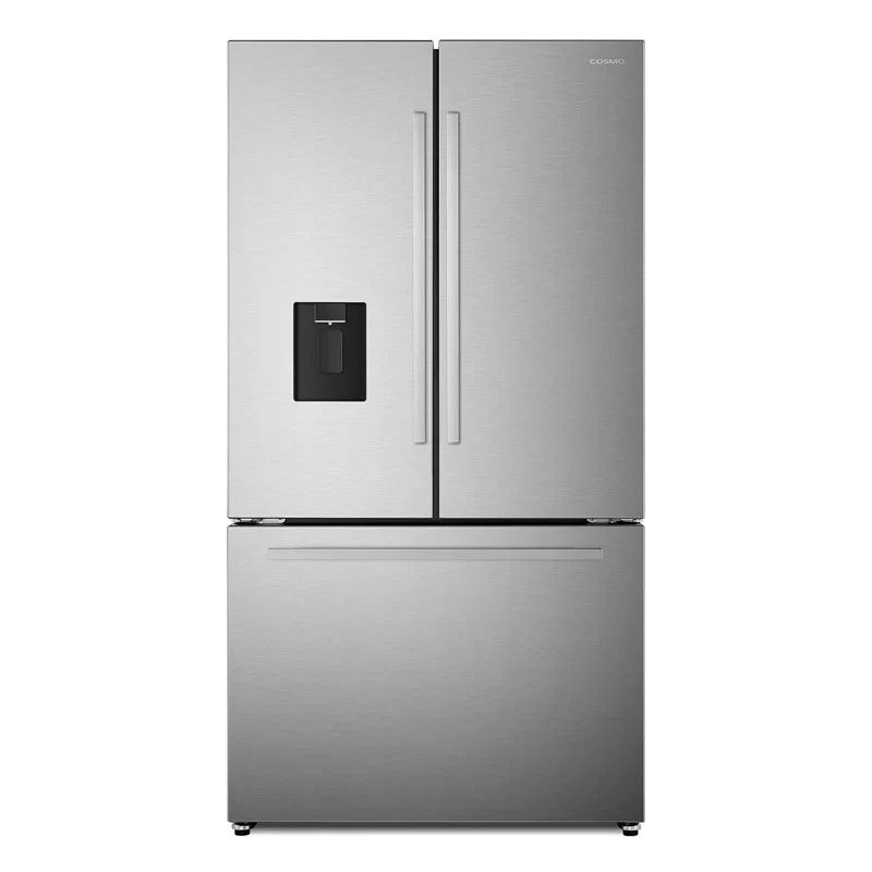 in ft. French Stainless Door Dispenser 3-Door Steel cu. Refrigerator 22.4 Moisture