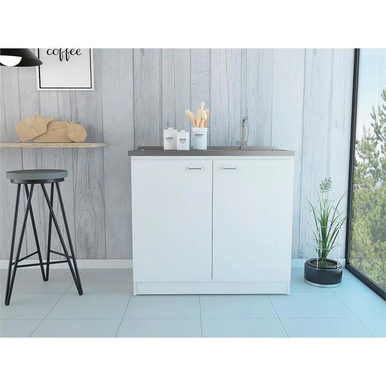 Sink 2-Piece Home Kitchen with and Square Wood Island Utility Set
