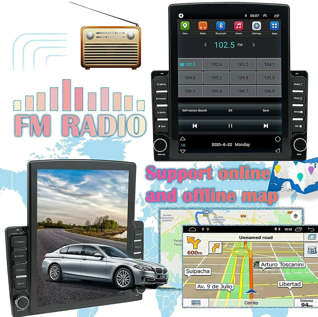 Screen Stereo Reversing Input Navigation Touch KingFurt Radio Music Camera Car 9.7" Universal Bluetooth
