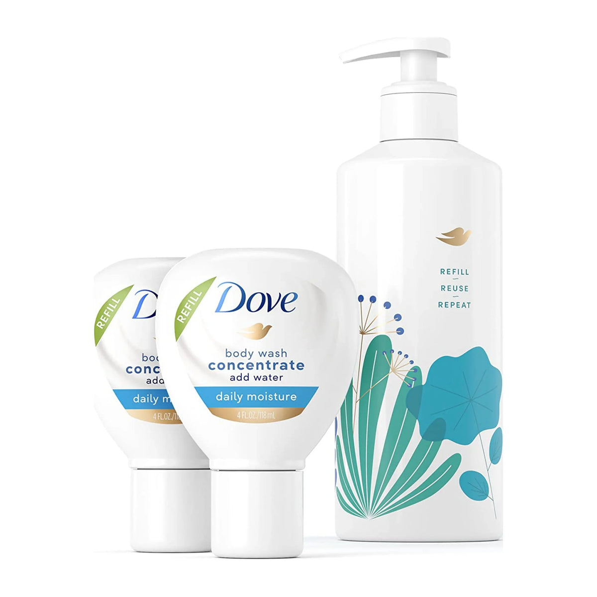 Oz Dove Care Skin Starter 4 (X2) Nourishment Instantly Kit Daily Fl Percent Oz). 100 And Concentrate For Fl Body 16 Soft Recycled Lasting Refills Moisture (Makes Reusable Bottle For