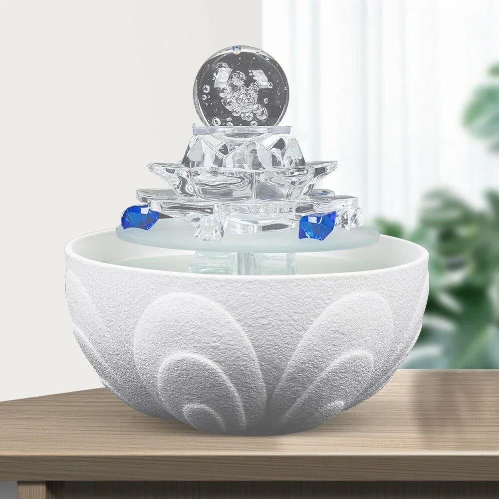 Fountain Desktop Tabletop Ornament Office Moisture Lotus Crystal Flowing Decor Desktop White Moisture Fountain Teahouse Fountain, Moisturefall