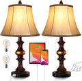 Control Lamp Traditional of Bulbs 2 Bedside 2 Table Dimmable Bedroom Port 4 Nightstand with Lamps, Set Free Sets Lamp 3-Way Nictiv Wooden Lamp with Touch