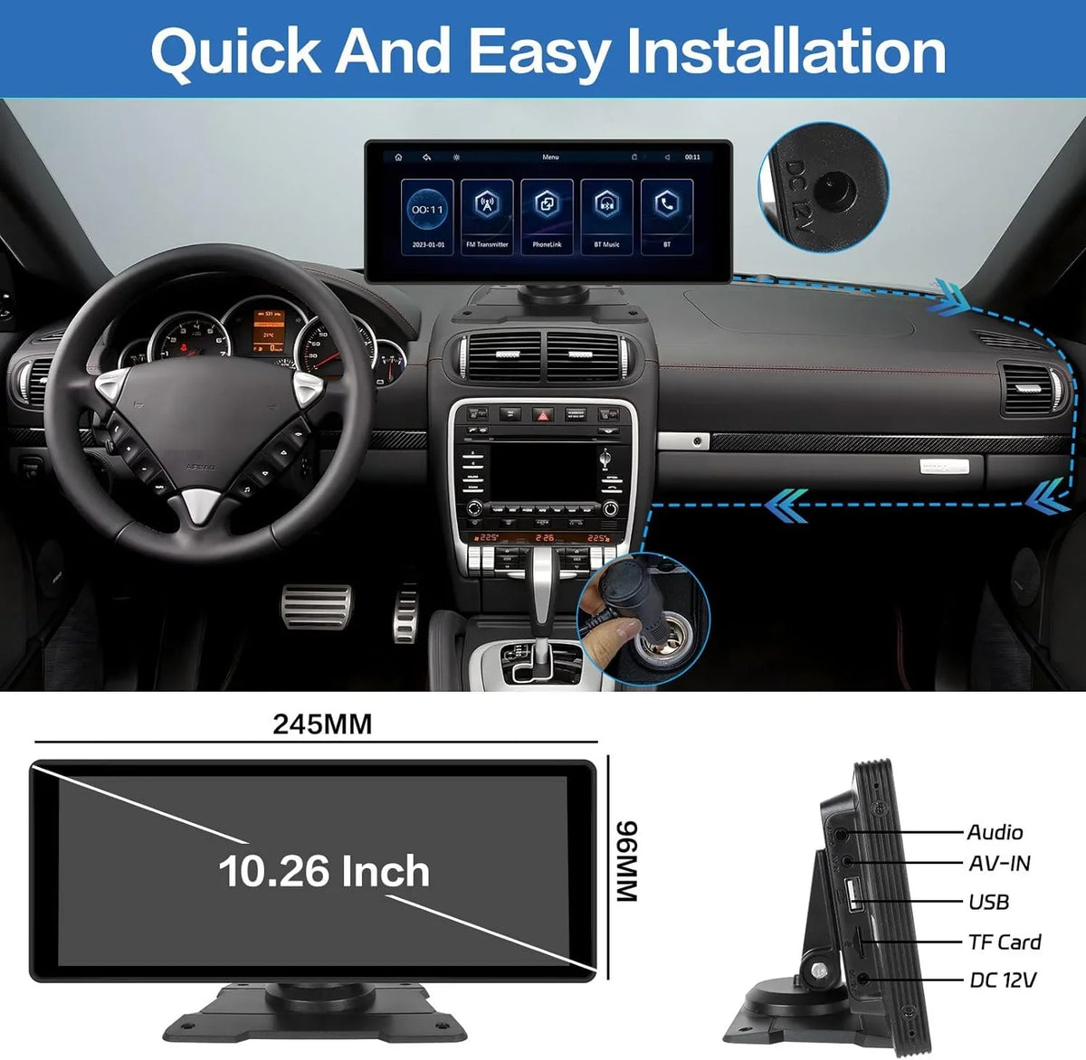 Wireless Podofo AUX Link Stereo Android Card&Backup Mirror Car with Portable FM Carplay 7-32V Bluetooth Camera Vehicles, Suv Auto Screen for 10.26" Touch 64G Van Car Pickup Radio