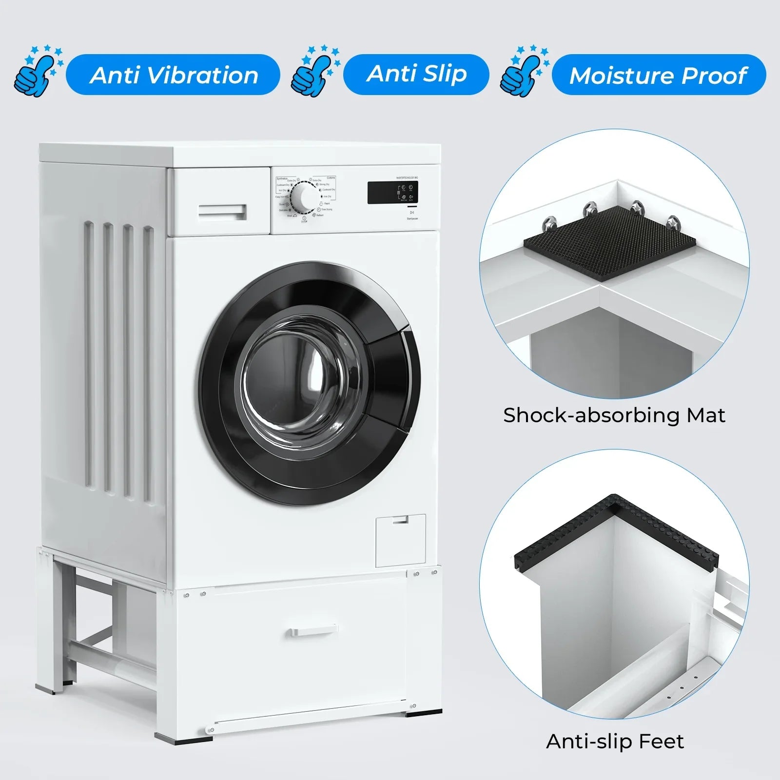 Steel, 29" Stands, Pack 28"× Dryer and Washer Laundry 2 Pedestals, White Inlife Pedestals Heavy Washing Duty Stainless Dual Machine