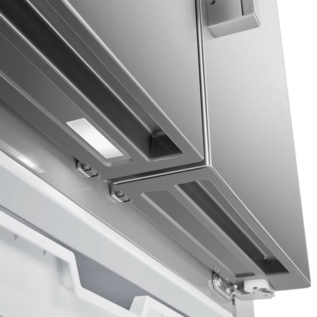 in ft. French Stainless Door Dispenser 3-Door Steel cu. Refrigerator 22.4 Moisture