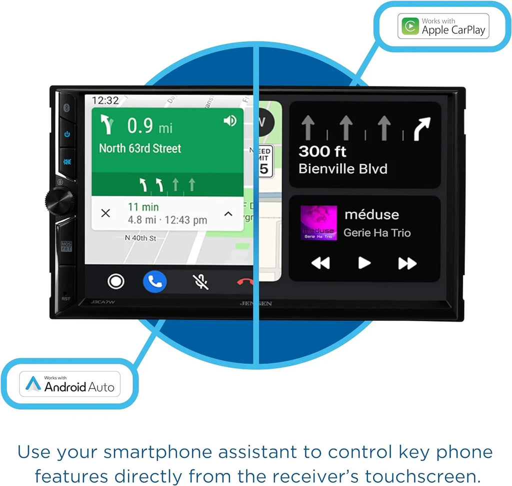 Double Jensen Wireless, Certified Android CarPlay Auto, 7-inch Radio, Stereo Car J3CA7W Apple or New Wired