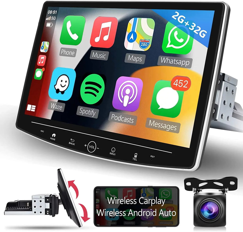 10.1'' Single Android 11 ,with Carplay Wireless Podofo Screen Apple Radio Cable Car Microphone&Backup 1 Camera Audio Bluetooth Touch Auto 2+32G Stereo Android