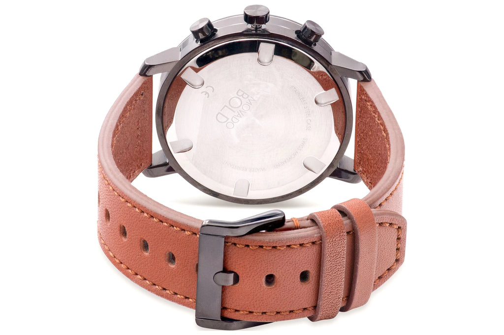 Cognac Black Brown Bold Evolution Ion Leather Mens Chronograph Movado Watch 3600758