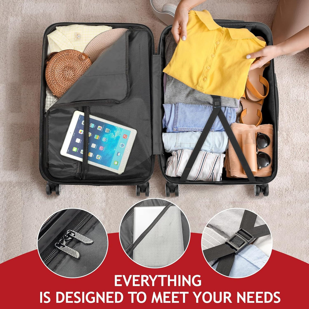 ABS Portable 3 & Red TSA (20/24/28) Spinner for Business Luggage - Lightweight Sets Set Luggages Suitcase of lock, on with Carry Wheels Travel Hardside