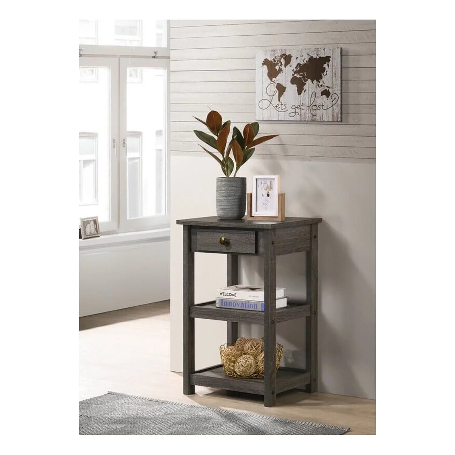 and Drawer Set 2 Allure Shelves with Gray Console Table of Homestock Art Nouveau