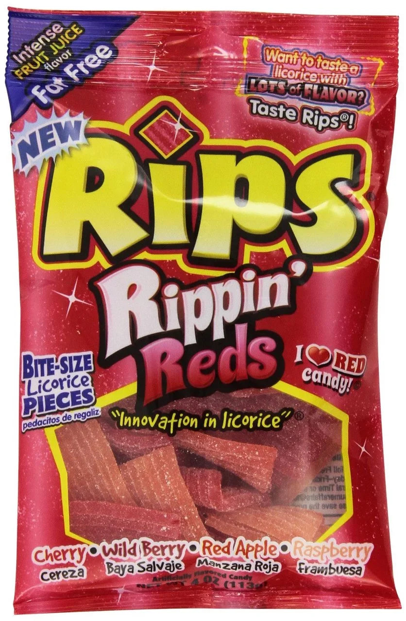 12 Bags Reds 4 of 12 oz Rippin : Licorice Rips Candy