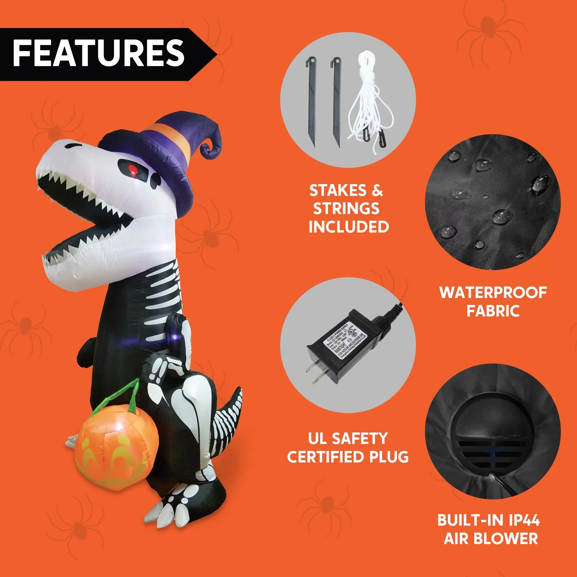 Inflatables Lawn for 8 Party Blow Joiedomi Dinosaur with LEDs Indoor, Decorations Skeleton Up Inflatable Garden, Outdoor, Halloween Build-in Yard, Halloween