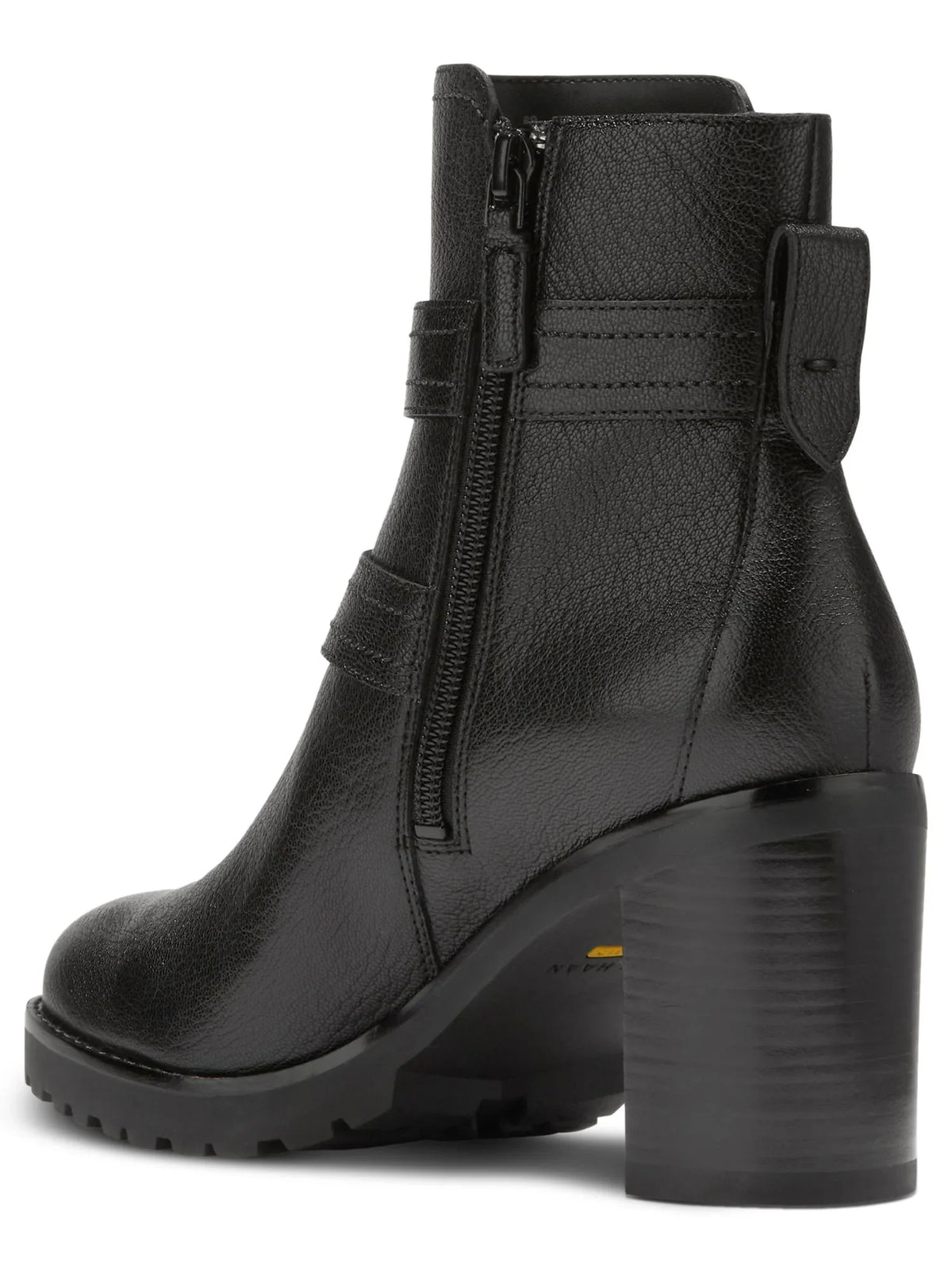 Foster Almond COLE Stacked HAAN 5 Womens Black B Leather Booties Zip-Up Toe Accent Heel Buckle