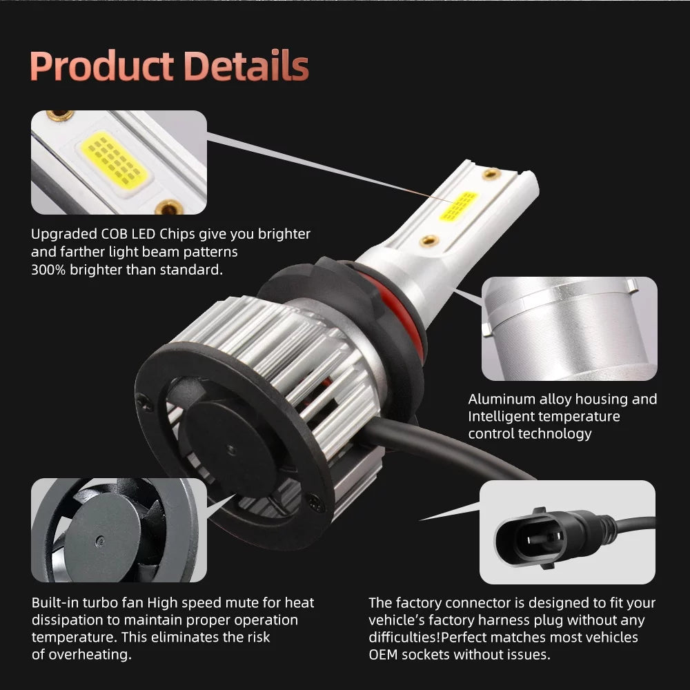 6pcs Light + 6000K 2013-2015, Bulbs Beam Low For Bulbs Mazda High H11 9005 -9 H11 Hedlight Fog