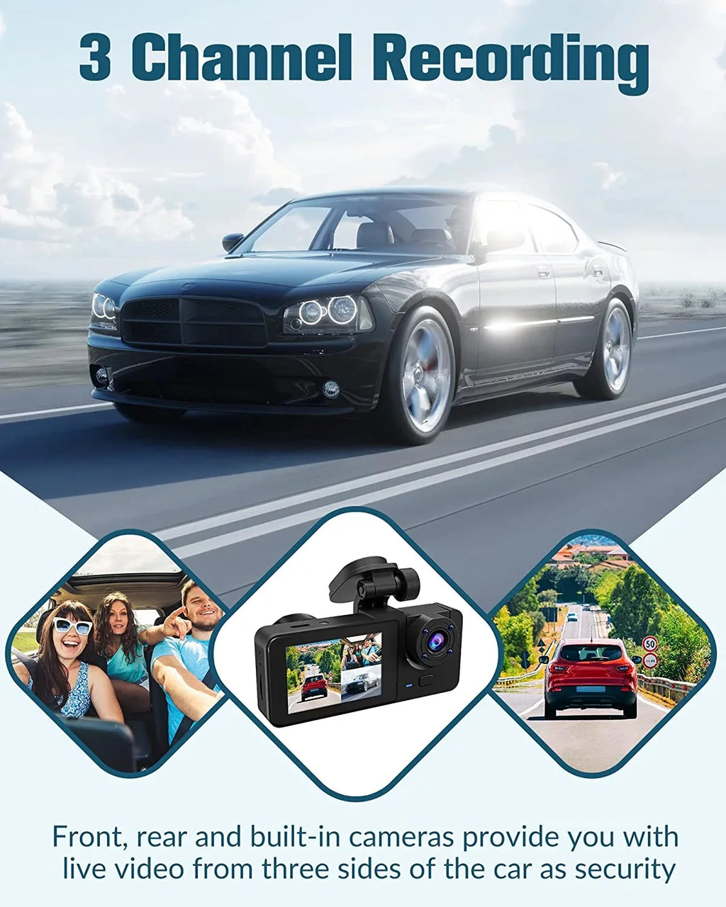 for Recording,24H Screen,,Loop Full 3 Mode Camera Dash Card,Built-in 32GB Night Cars Angle,2.0'' Channel with Vision,170°Wide Parking Inside,4K Cam Front Super and Rear Dash Free