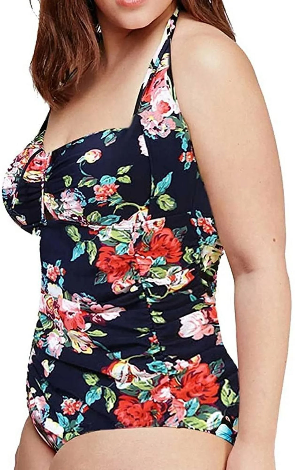One Plus Vintage Monokini Women's Piece QZUnique Tummy Size Ruched Swimsuit Control Bathing Halter Suit Swimwear