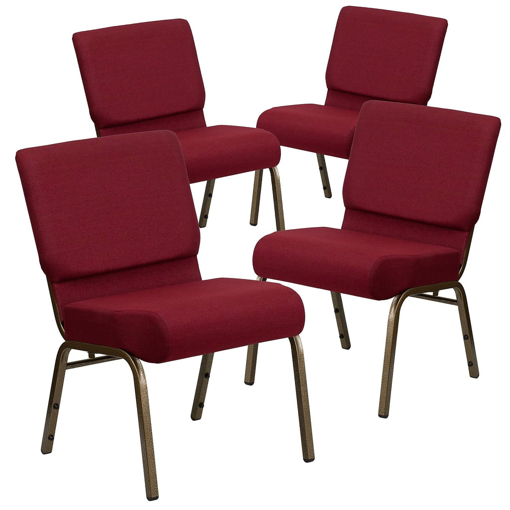 Furniture Series Frame Vein Burgundy/Gold Pack Church Flash Chair Fabric Stacking 4