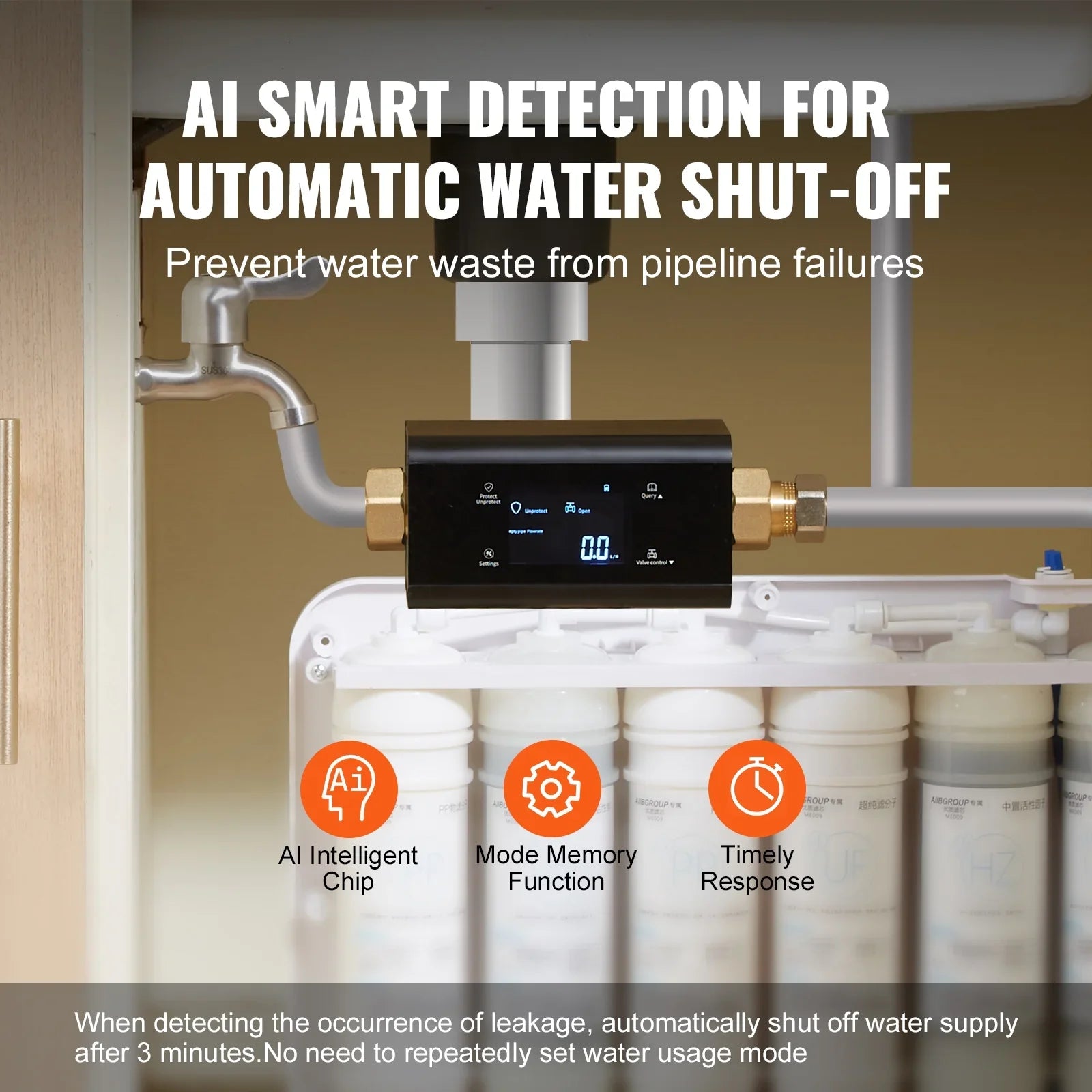 or 1" Leak Detector Monitor 3/4" Automatic pipeline in Available Smart Moisture Diameter. Shutoff
