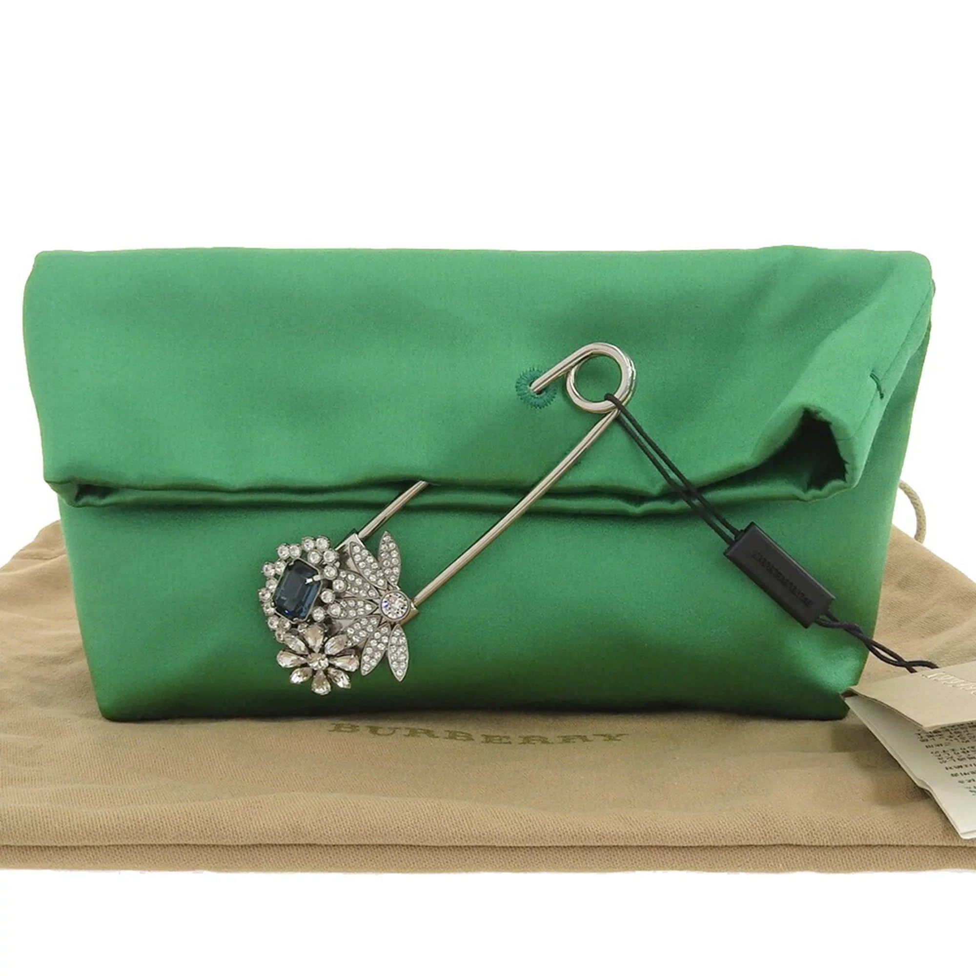 Pre-Owned silk viscose clutch bag New) pin bijou green Burberry rhinestone (Like
