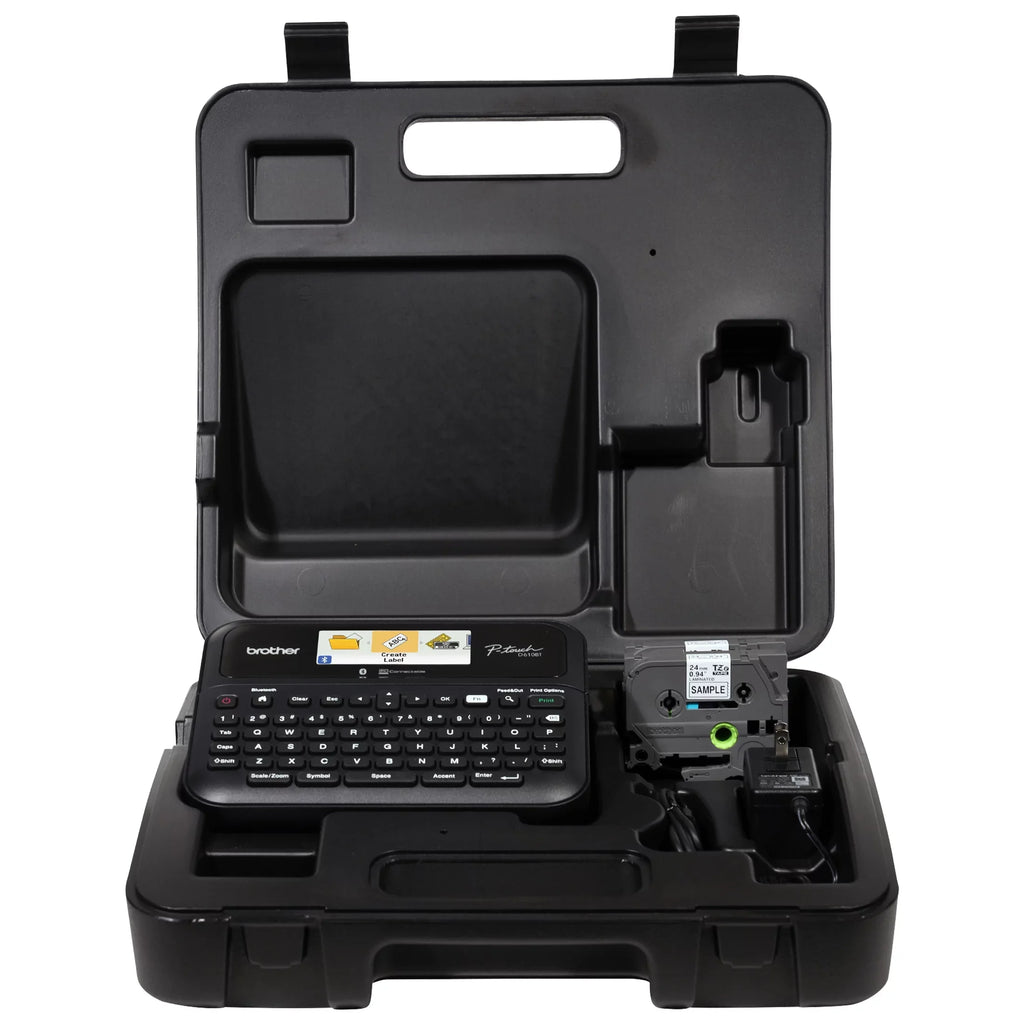 Label Connected includes case Sample Black with Professional Brother Business Print Label and 4m PT-D610BTVP on P-touch Bluetooth® Clear (12mm). ~1/2” Tape Maker Connectivity, carry