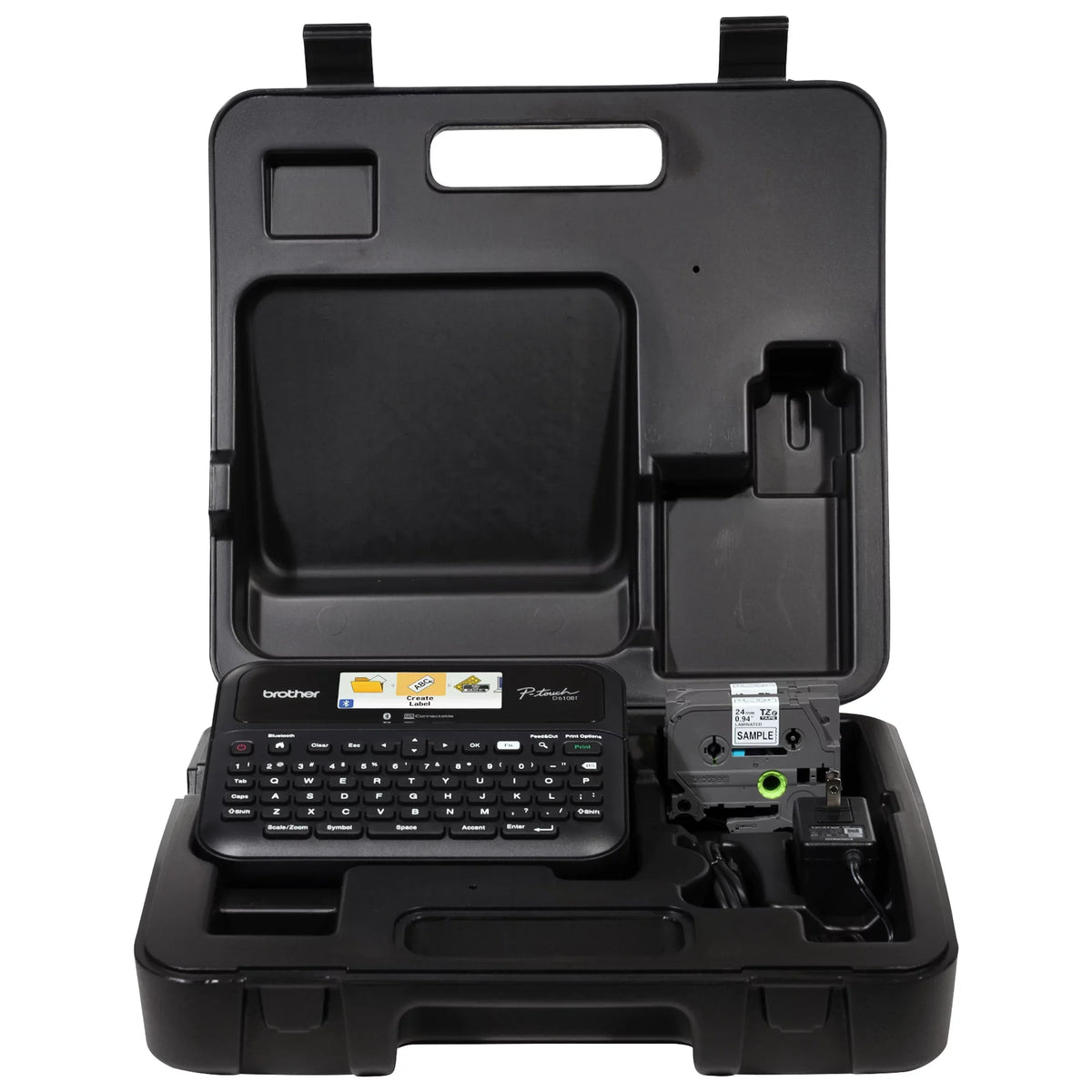Label Connected includes case Sample Black with Professional Brother Business Print Label and 4m PT-D610BTVP on P-touch Bluetooth® Clear (12mm). ~1/2” Tape Maker Connectivity, carry