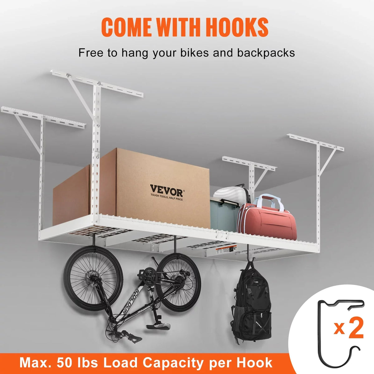 VEVOR Ceiling Rack 36x96in Rack Adjustable White Garage 600lbs Storage Overhead