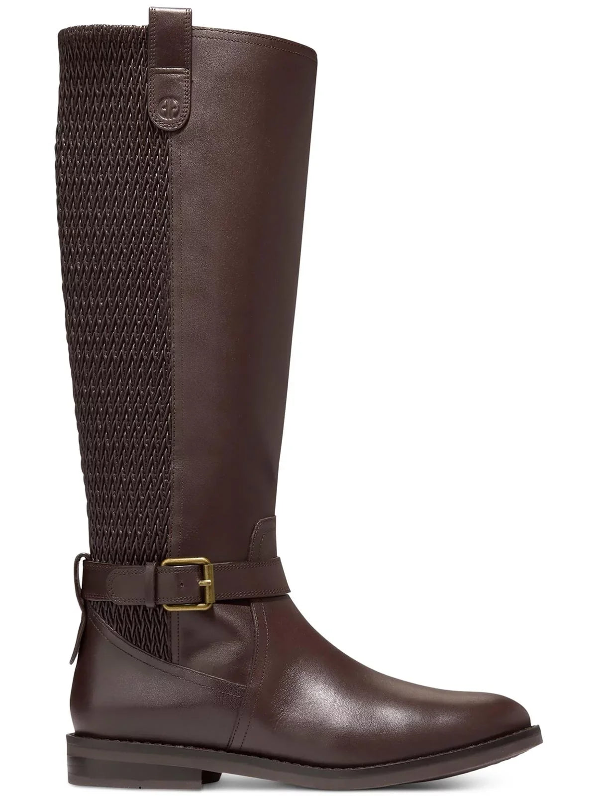 HAAN Zip-Up Womens Goring Boot COLE Heel Buckle Toe B Riding Block Brown Padded 8 Accent Cape Round Leather