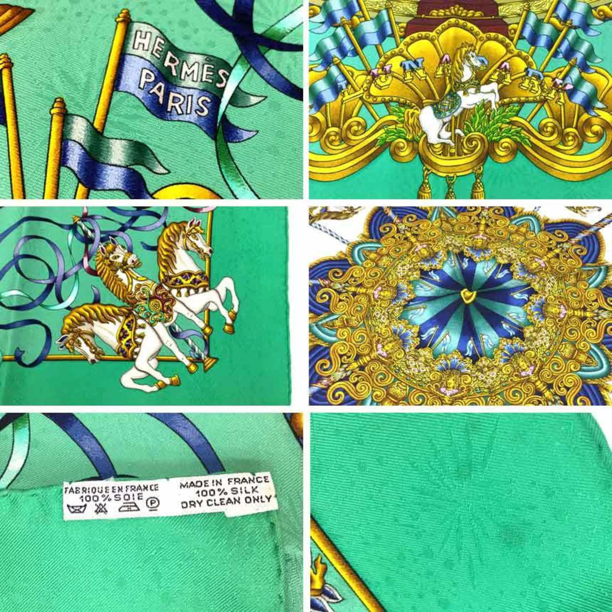Embroidery Park Muffler Pre-Owned PARK Carousel LUNA (Good) Scarf 90 Amusement HERMES aq5159 Green Hermes Silk 100% Carre