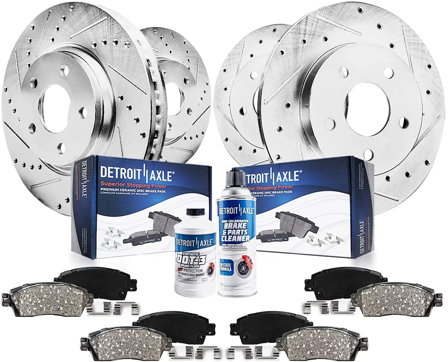 Drilled Kit Journey C/V Routan Country Caravan Town Brake Dodge Ram Brake & Detroit Chrysler Brakes Pads & 12" Rotors Ceramic & - Front Axle Rear for Rotors] [11.98" Slotted Replacement Grand