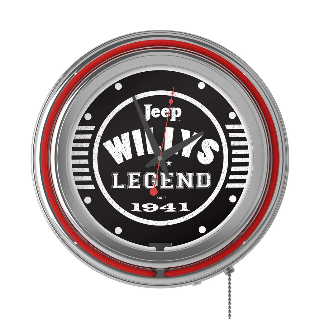 with Cave Double Analog Accessories (Red) Wall Black or Clock-Jeep Rung Legend Man Willys Garage, Chain-Pub, Clock Pull Neon