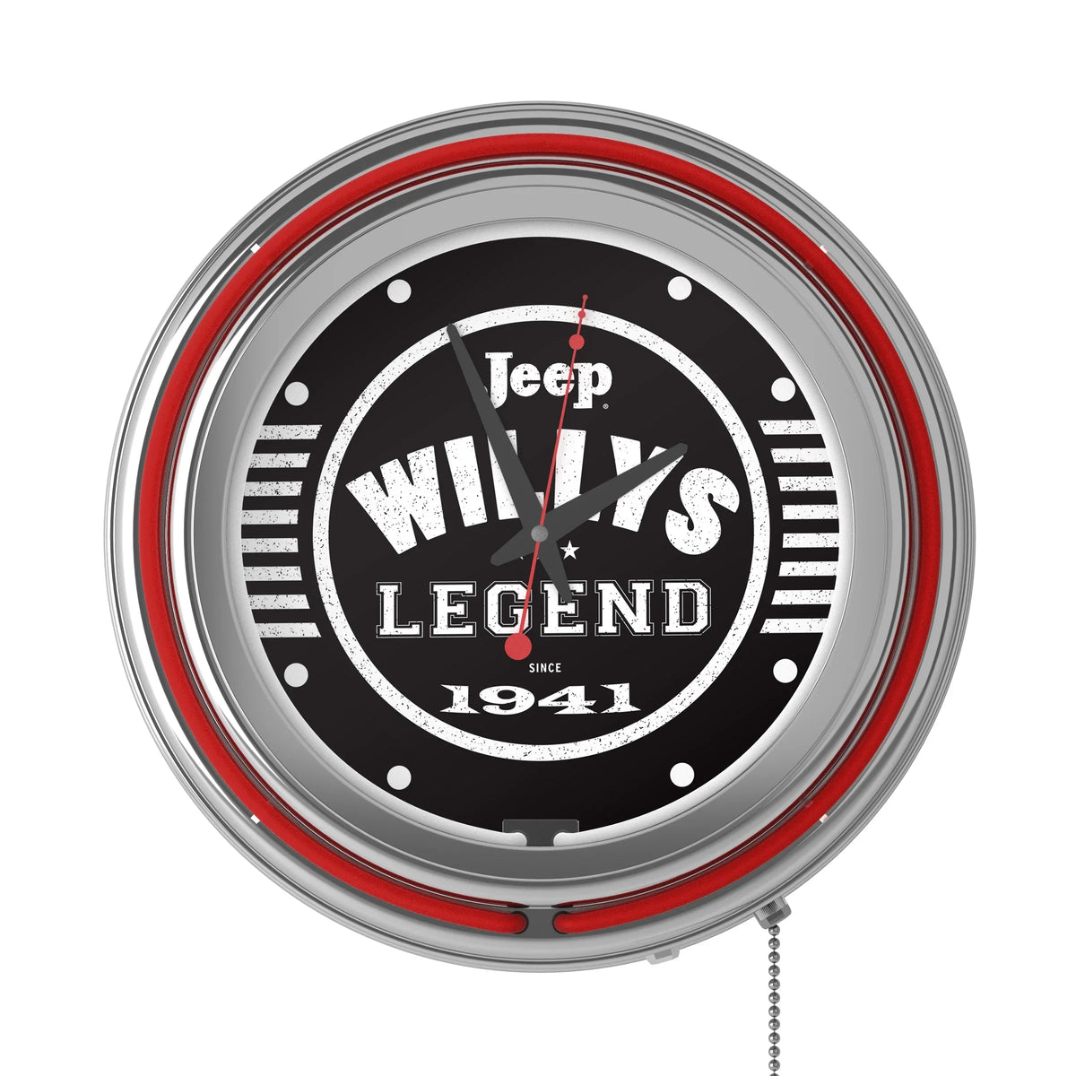 with Cave Double Analog Accessories (Red) Wall Black or Clock-Jeep Rung Legend Man Willys Garage, Chain-Pub, Clock Pull Neon