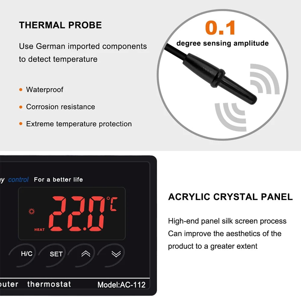 Heating Controller for Brewing Home Digital -40℃~110℃ with Green Thermostat Outlet Reptile Temperature Freezer Mode Cooling Chest Reptiles Incubation Carevas Plug Thermostat Controlled House &