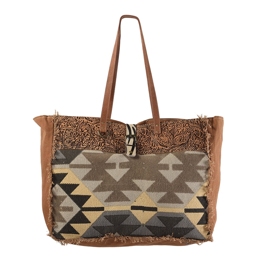 KB228 western handbag Embossed Wool Canvas women Genuine Leather purse Upcycled bag Upcycled