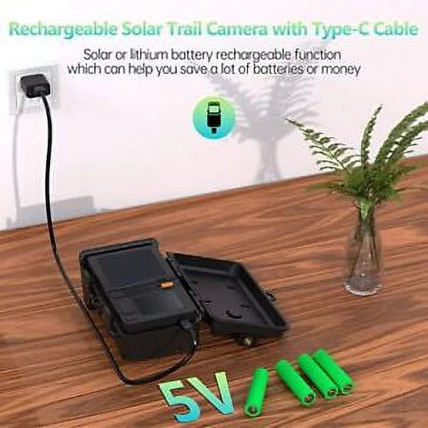 Solar IP66 Game Hunting Camera Rechargeable HD Vision Wildlife Trail 24MP Night