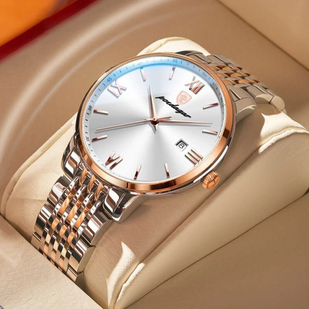 Calender POEDAGAR Cool Luxury Steel Week New Ultra-Thin Quartz Business Stainless Watches Fashion Wristwatch Waterproof Men