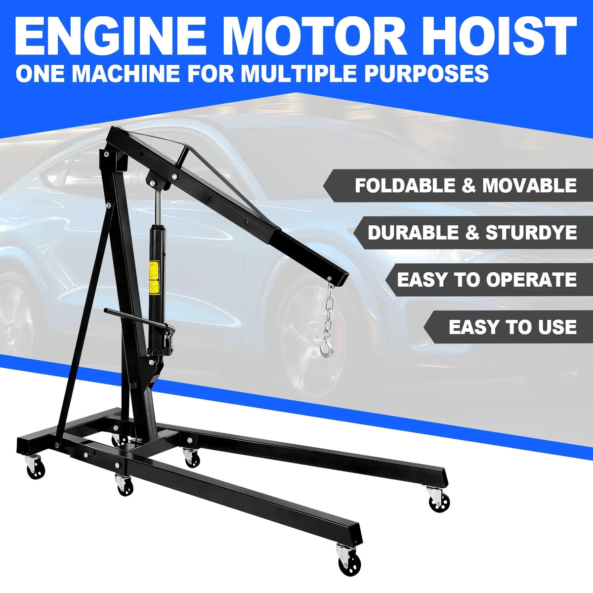 Engine Engine Shop Legs, Telescopic 2-ton, Hoist, Capacity Folding And Crane, Picker Heavy Cherry Boom With Manual Engine Lifting Crane Crane Folding Steel 4400lbs, Hydraulic Duty Shop Crane