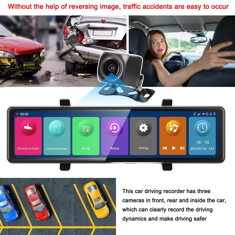 Auto Recording Cam Rearview Cameras Pinnaco Car Car Car Video Dash Recorder Driving Enhanced Touched Safety Screen 3 Mirror 2.5K Camcorder Clear Recorder Camera for