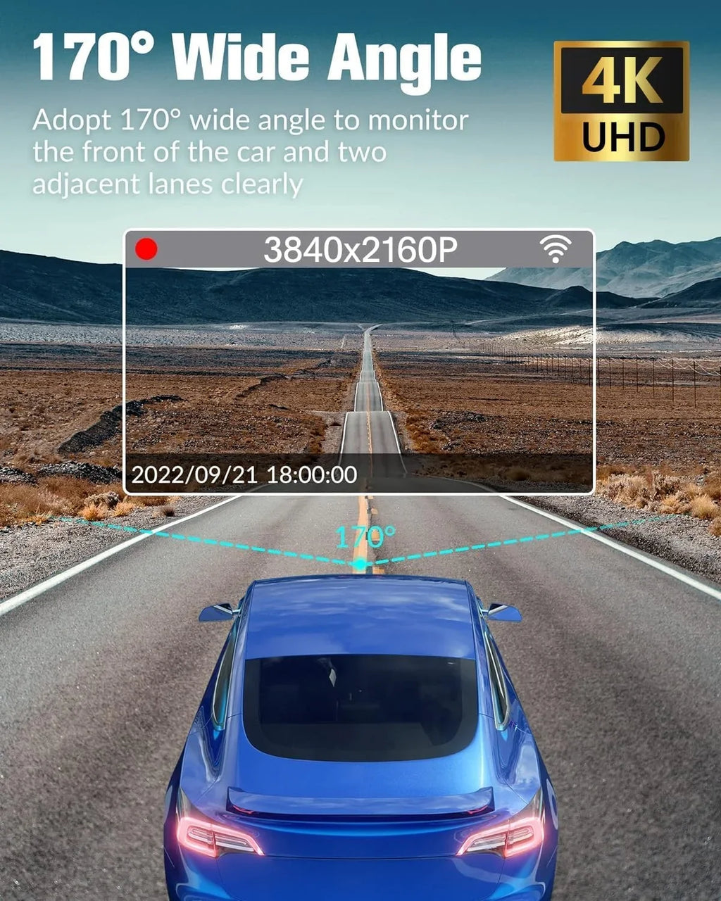 for Recording,24H Screen,,Loop Full 3 Mode Camera Dash Card,Built-in 32GB Night Cars Angle,2.0'' Channel with Vision,170°Wide Parking Inside,4K Cam Front Super and Rear Dash Free