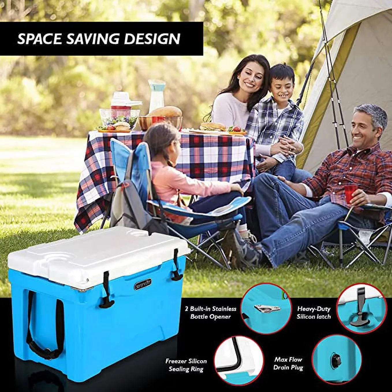 to Box Cooler Cans, SereneLife Heavy Duty Up 5 35-Quart Ice Blue 63 Up to Keep Portable Holds Days,