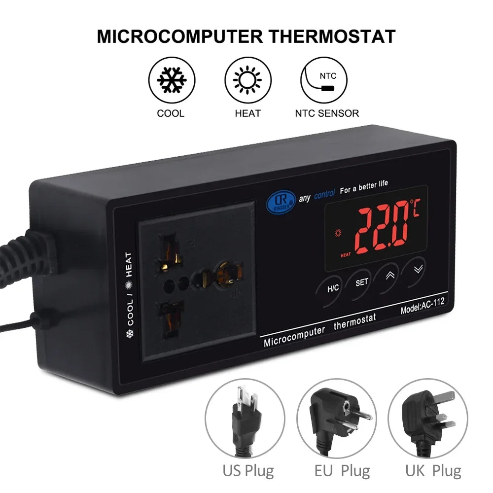 Heating Controller for Brewing Home Digital -40℃~110℃ with Green Thermostat Outlet Reptile Temperature Freezer Mode Cooling Chest Reptiles Incubation Carevas Plug Thermostat Controlled House &