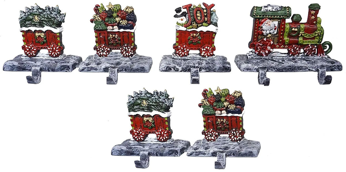 Train LuLu Train Approx 7 Hooks, 3 Decor, 5 Strong Stocking 2D) (Combo Each Heavy Rail Engine lb carts, 2D with Sturdy Holders, Beautiful & 100% Christmas Cast Weighs Hooks, Stocking Iron
