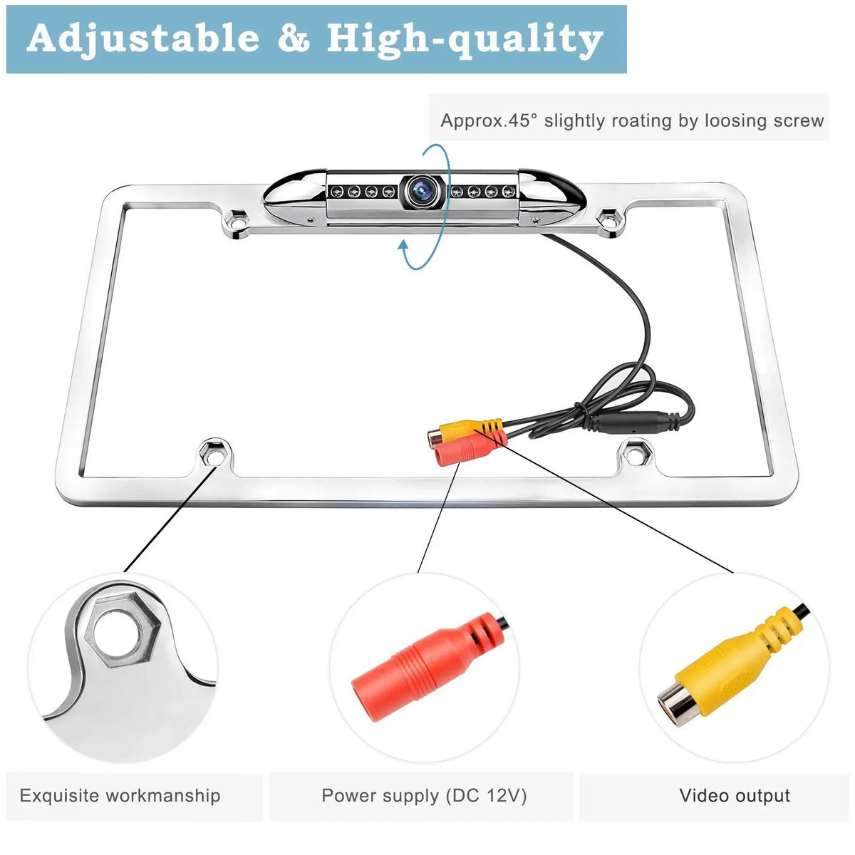 Plate Camera Frame 8IR Vision View License Rear Parking Backup Black Night Car US