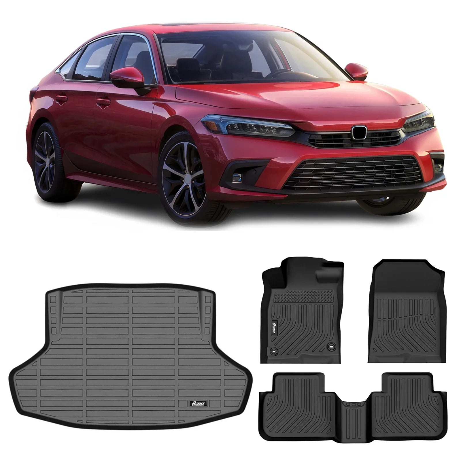 '+ Mats Accessories All Interior Anti-Slip Full 2022-2024 Moistureproof Ikon Front Climatic Liners Motorsports Fits Black 2nd Honda Trunk Floor Row Mat, Shield Storage Set with Floor & 3D Civic