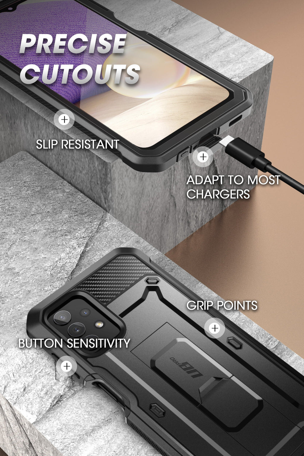 Version], with & Fit Pro (Black) Case Protector Case for SUPCASE [Not Kickstand Series Galaxy Full-Body Rugged Designed Beetle Holster Screen 5G Built-in Unicorn A32 4G