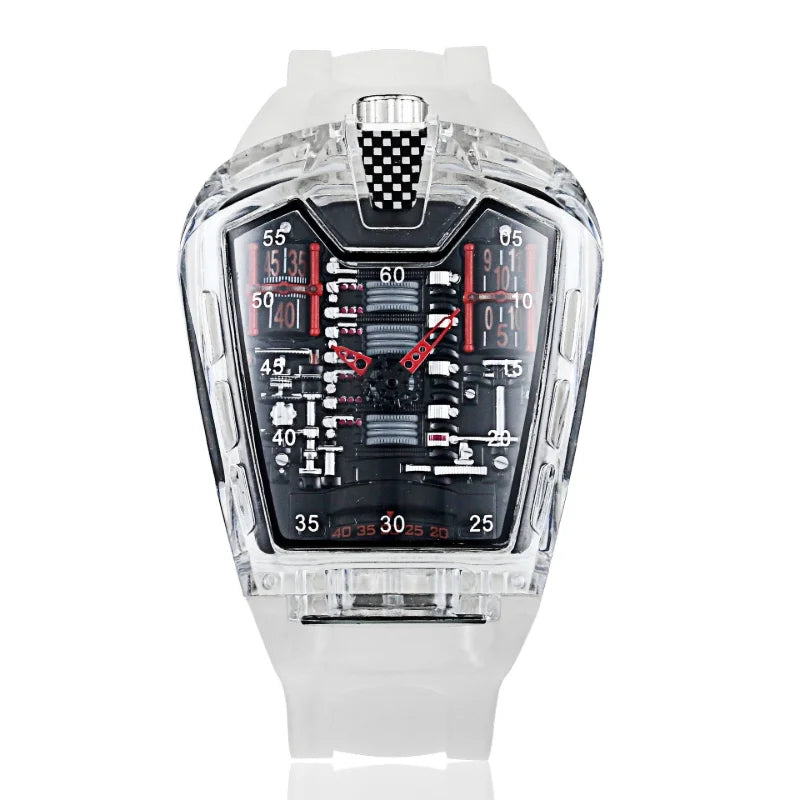 racing men's battery heart watch avant-garde A engine quartz transparent cool acrylic