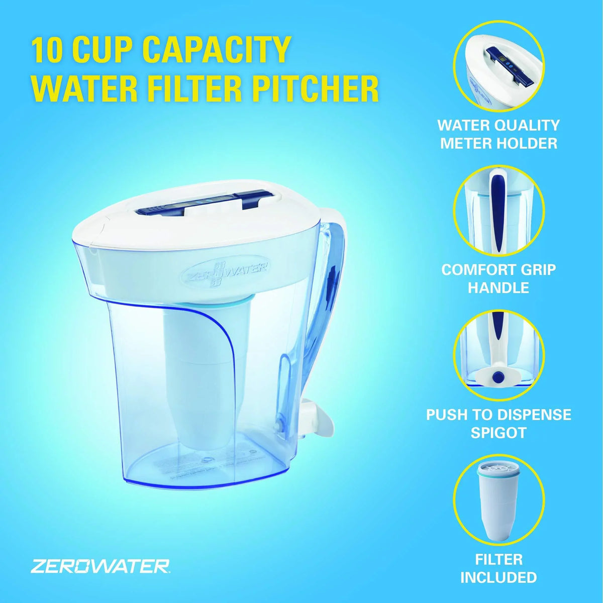 ZeroWater Pitcher (10-Cup) Ion (10-Cup) liquid Dispenser Exchange ZD-010