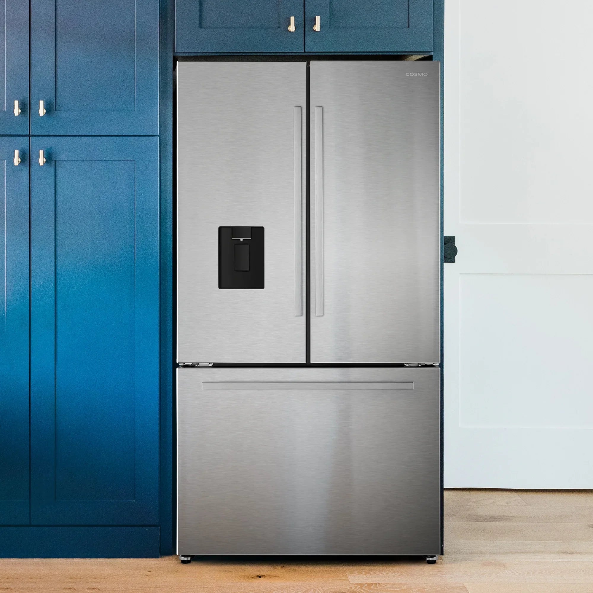 in ft. French Stainless Door Dispenser 3-Door Steel cu. Refrigerator 22.4 Moisture